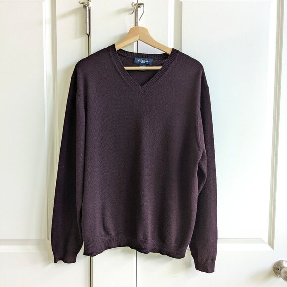 Brooks Brothers Other - Brooks Brothers Sweater Men L Burgundy Merino Wool V Neck Pullover Knit Jumper